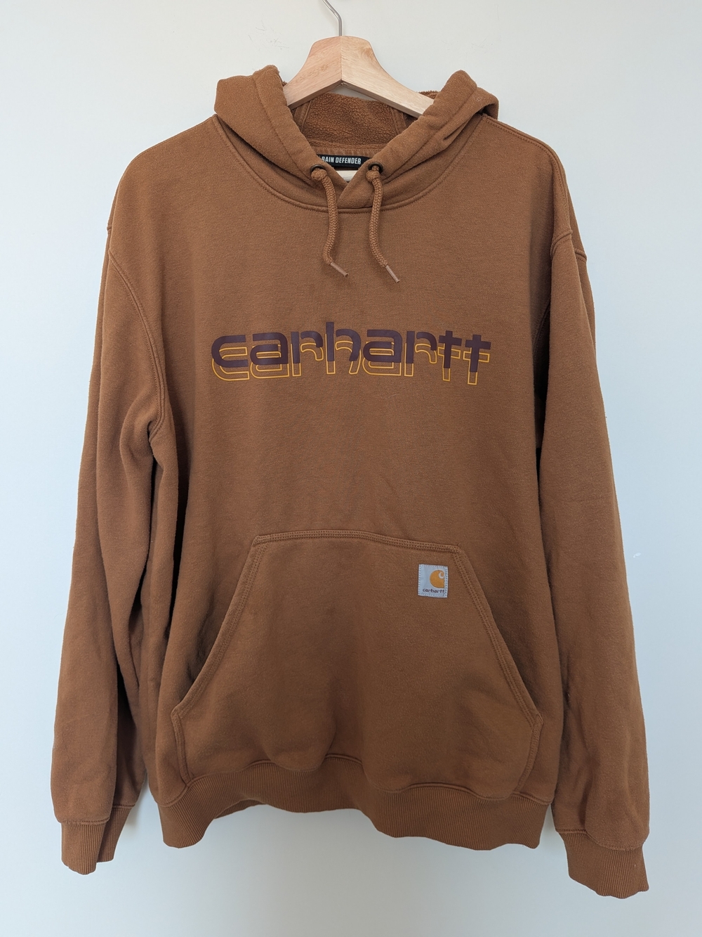 Carhartt Rain Defender Loose Fit Logo Hoodie — Brown — Men's Size Large